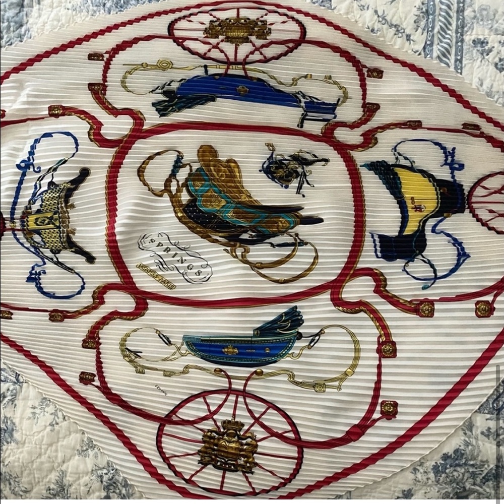 Hermes Silk Scarf - White, Red, Blue, Gold - Picture 4 of 7